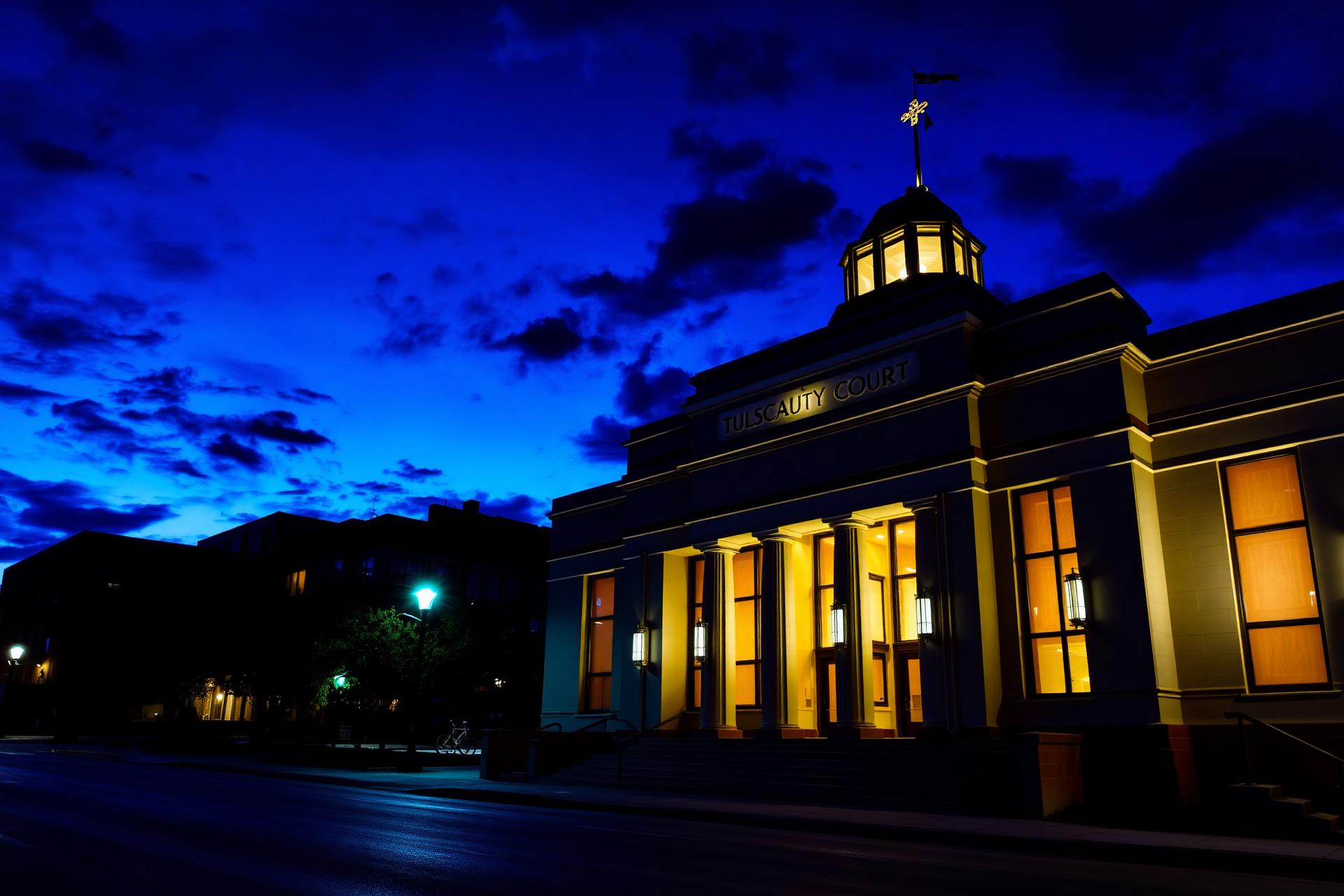 Wayne County Courthouse at twilight